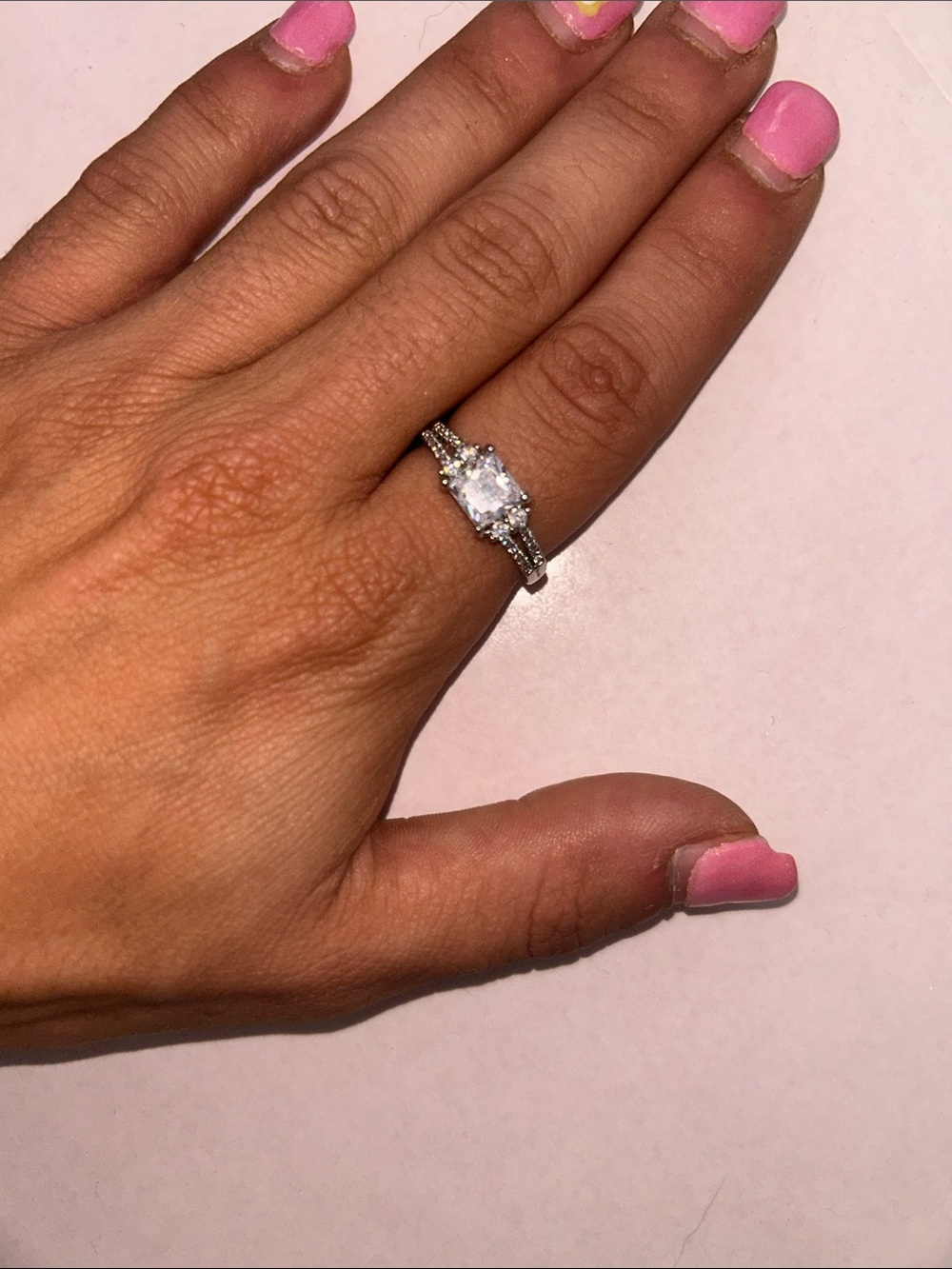 Sparkly Silver Plated Halo Ring with Cubic Zirconia Square Center Stone - Silver - Picture 5 of 6